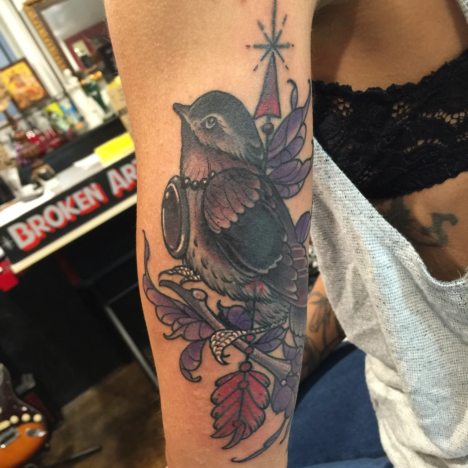 Bird tattoo by Jeremy Swan