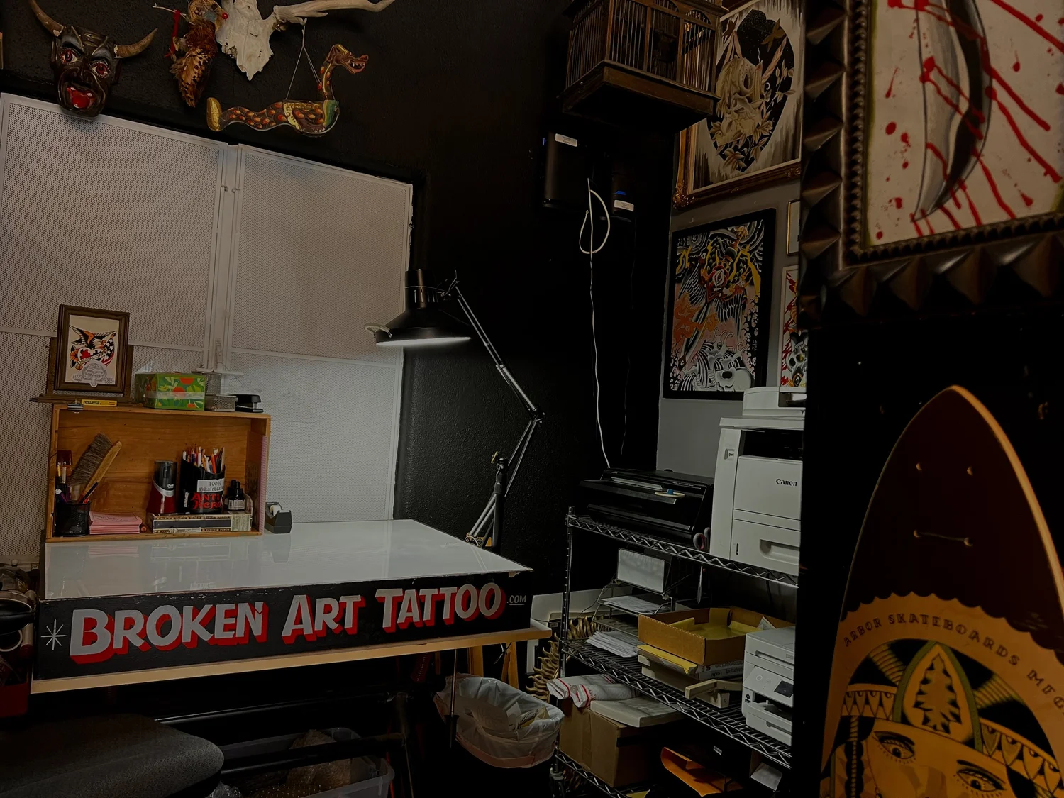 The front desk at Broken Art Tattoo